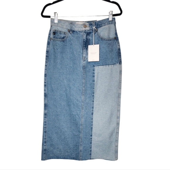 Kancan Button Fly Midi Denim Skirt